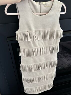 Calvin Klein Beige Fringe Mini Dress